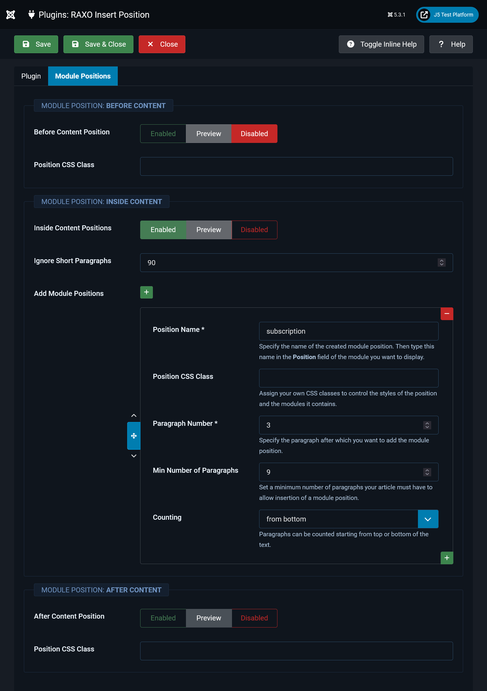 RAXO Insert Position - Dark Mode Admin Panel